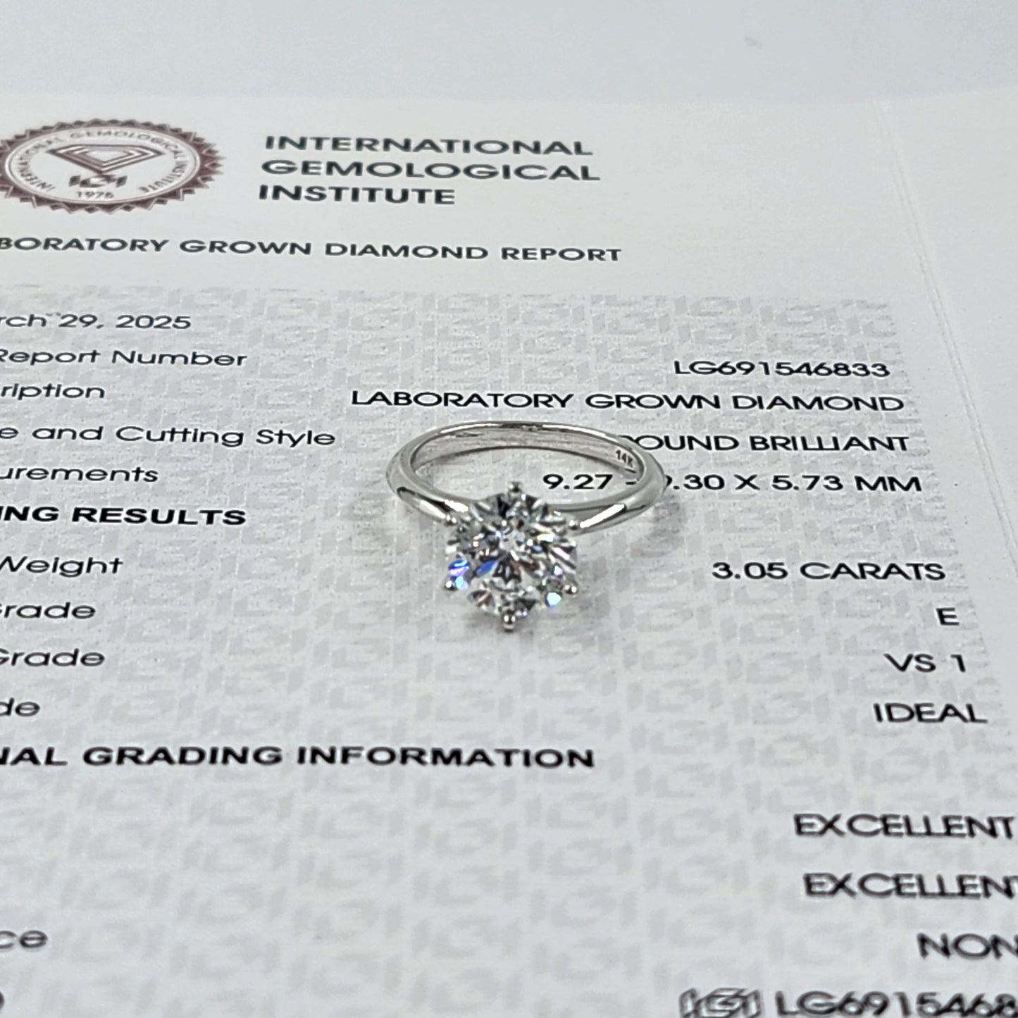 3ct Round Diamond Engagement Ring : Solitaire Lab Diamond 6 Prong Ring - Anniversary gift