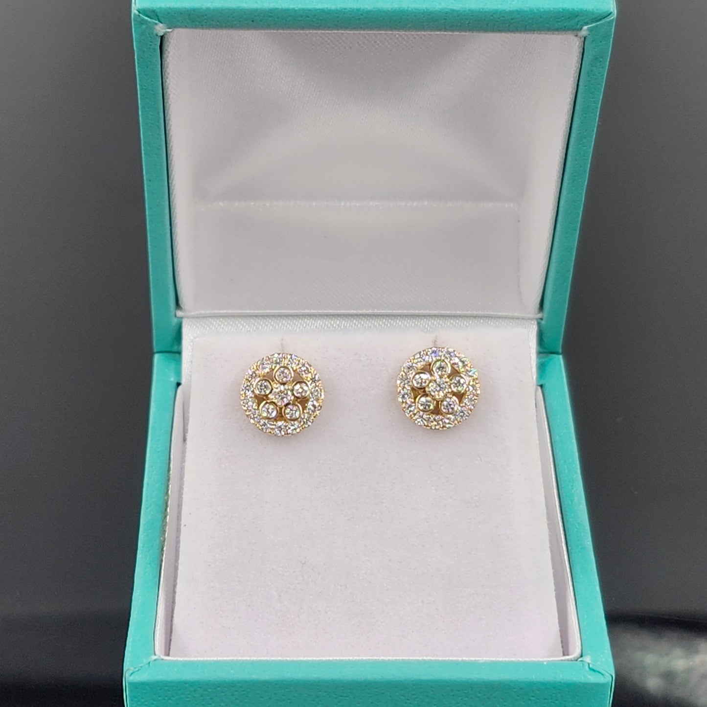 Round Natural Diamond Flower Earrings/Handmade Diamond Earrings/Diamond Stud Flower Earrings/14k gold  Dainty Earrings/Anniversary gift