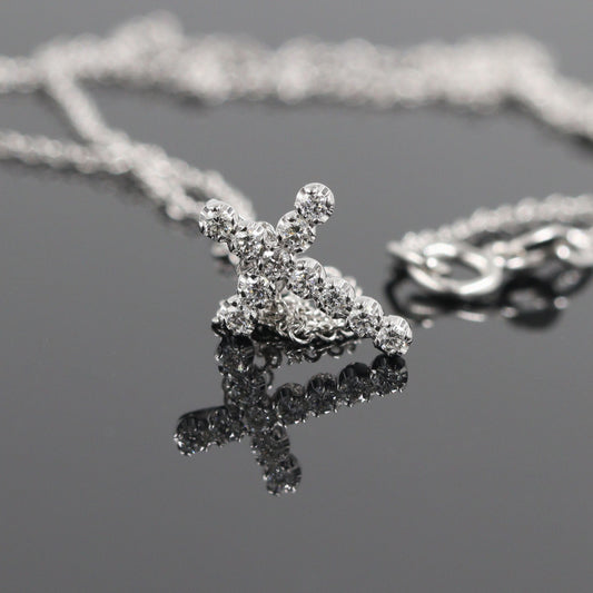 Round Natural Diamond Necklace/Dainty Simple small Cross Necklace/Adjustable Length/14K Gold 0.1ct Diamond Cross Necklace/Anniversary Gift