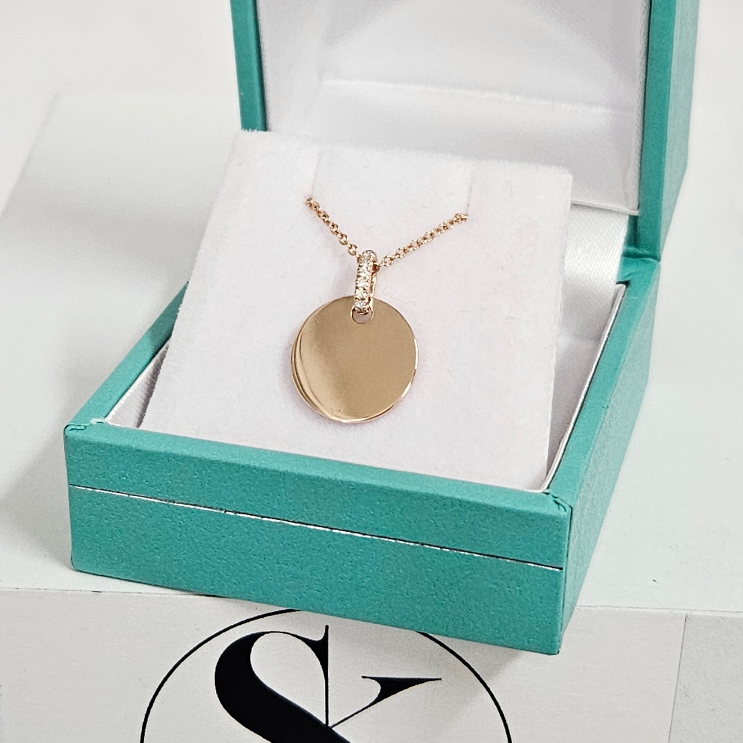 Round flat Disc Pendant/Diamond Pendant/Solid 14K Gold Necklace/Diamond Layering Necklace/Graduation Gift/Gift for Her/Anniversary Gift