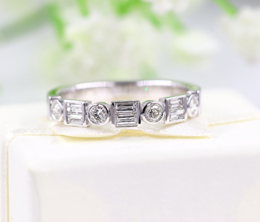 14k Gold Diamond Baguette Diamond Ring/ Diamond  Wedding Ring/ Anniversary Ring/ Bezel Set Baguette Diamond Wedding Band