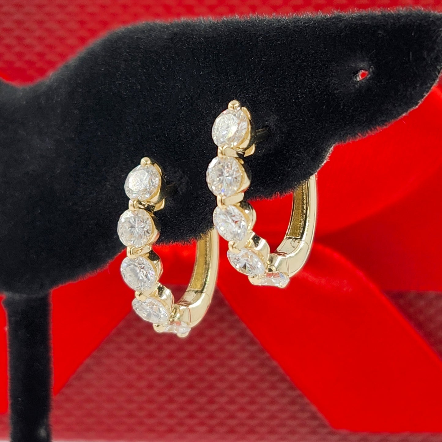 Lab Diamond Hoop Earrings: 14K,18K gold Single Prong Diamond 1.5ct Hoop Earring - Anniversary gift