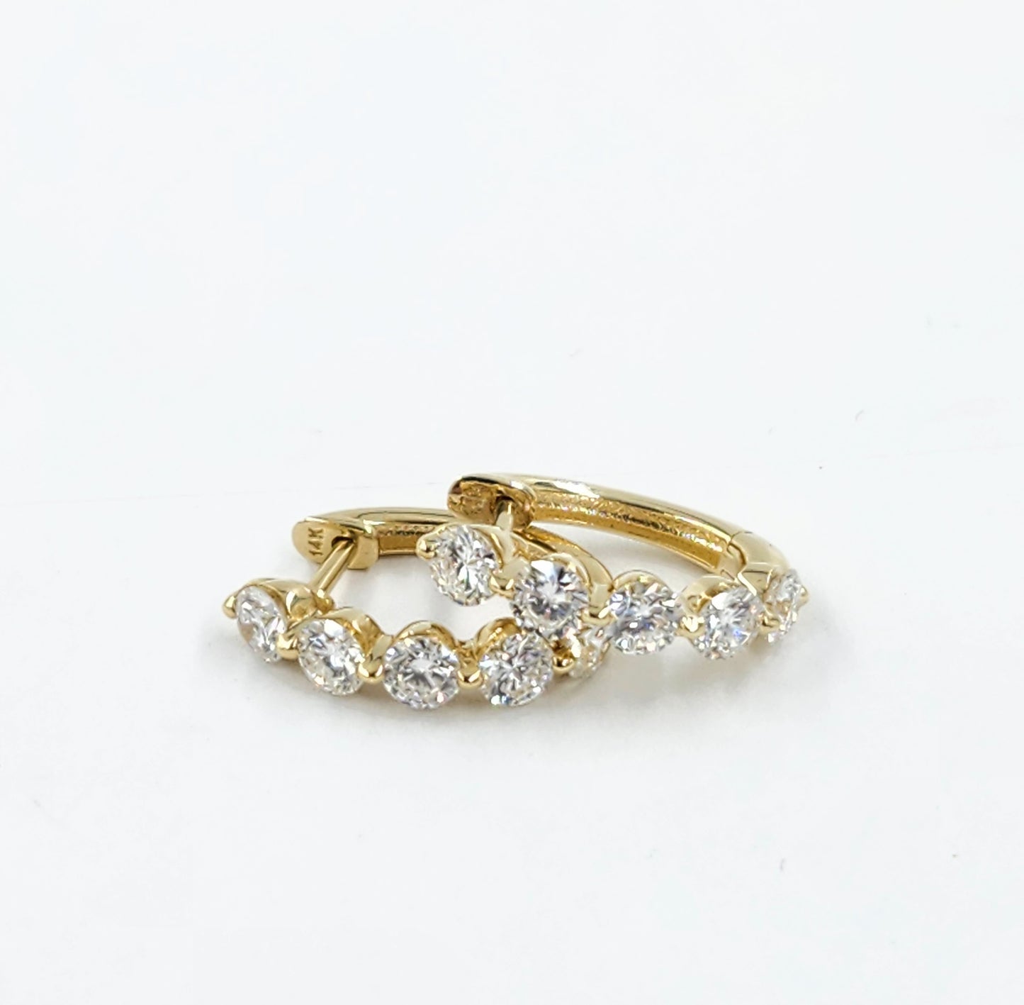 Lab Diamond Hoop Earrings: 14K,18K gold Single Prong Diamond 1.5ct Hoop Earring - Anniversary gift