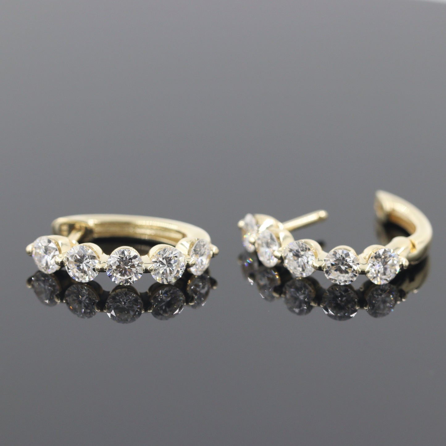 Lab Diamond Hoop Earrings: 14K,18K gold Single Prong Diamond 1.5ct Hoop Earring - Anniversary gift