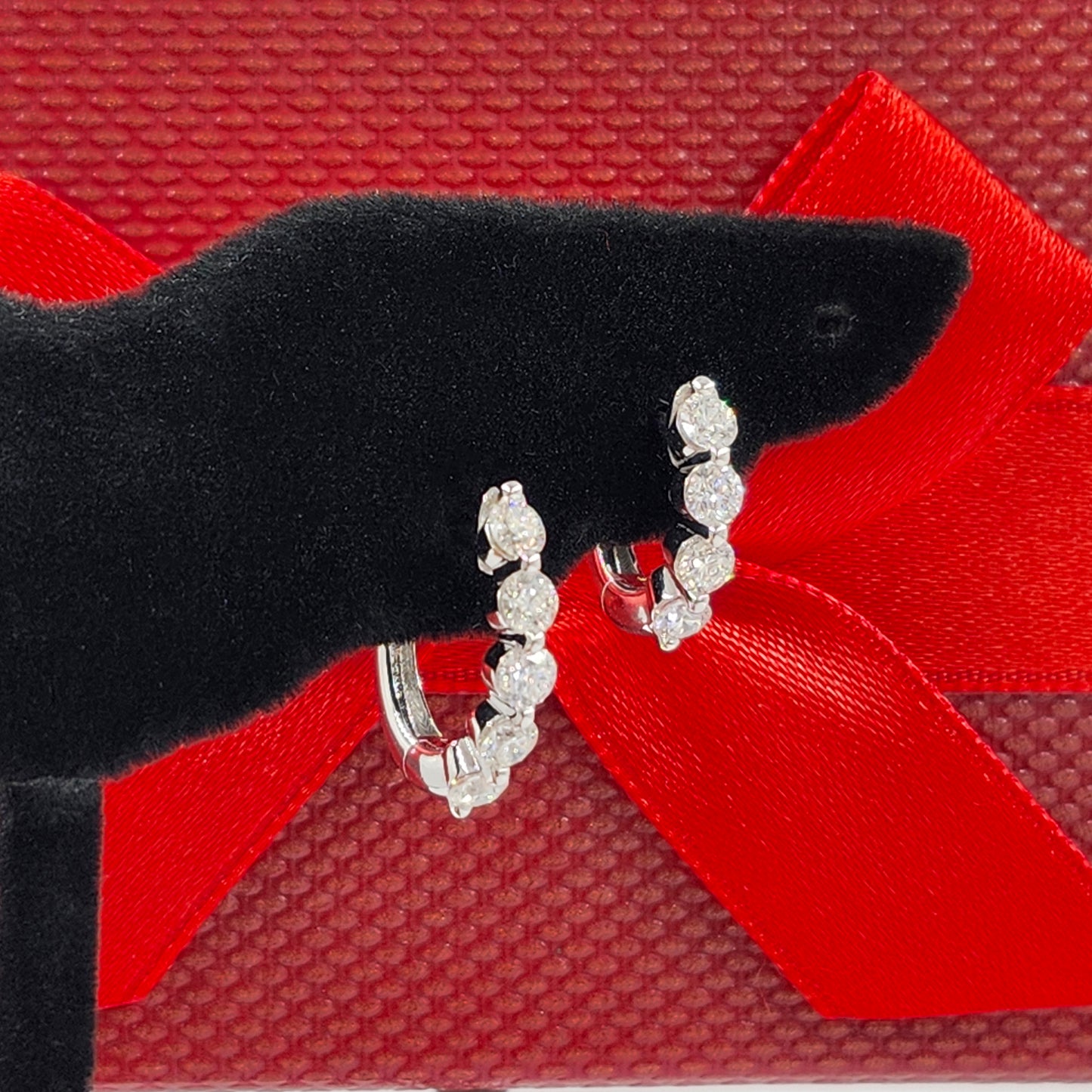 Single Prong Five Natural Diamond Hoop Earrings/14K,18K gold Single Prong Diamond Hoop Earring/ Anniversary gift