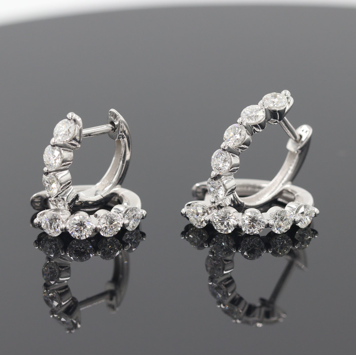 Single Prong Five Natural Diamond Hoop Earrings/14K,18K gold Single Prong Diamond Hoop Earring/ Anniversary gift