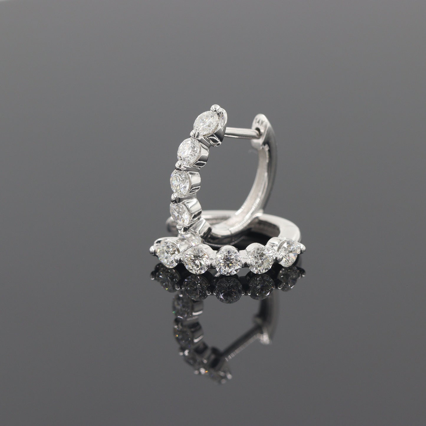 Single Prong Five Natural Diamond Hoop Earrings/14K,18K gold Single Prong Diamond Hoop Earring/ Anniversary gift