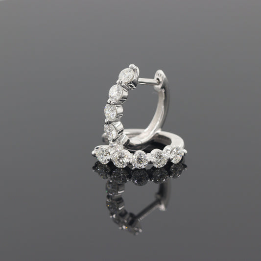 Single Prong Five Natural Diamond Hoop Earrings/14K,18K gold Single Prong Diamond Hoop Earring/ Anniversary gift