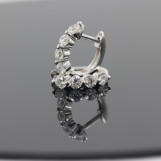 Single Prong Four Natural Diamond Hoop Earrings/14K,18K gold Single Prong Diamond Hoop Earring/ Single ,Pair Hoop Earring/Anniversary gift