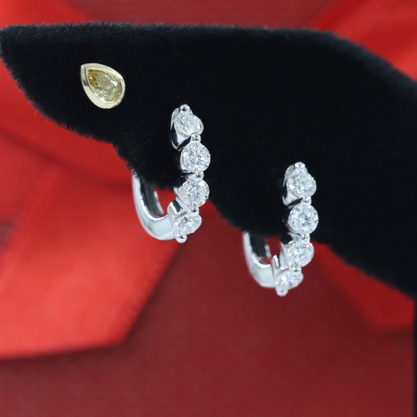 Single Prong Four Natural Diamond Hoop Earrings/14K,18K gold Single Prong Diamond Hoop Earring/ Single ,Pair Hoop Earring/Anniversary gift