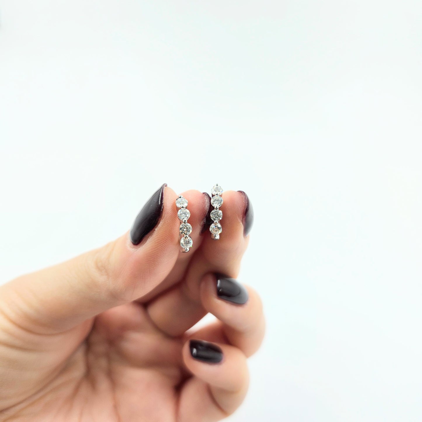 Single Prong Four Natural Diamond Hoop Earrings/14K,18K gold Single Prong Diamond Hoop Earring/ Single ,Pair Hoop Earring/Anniversary gift