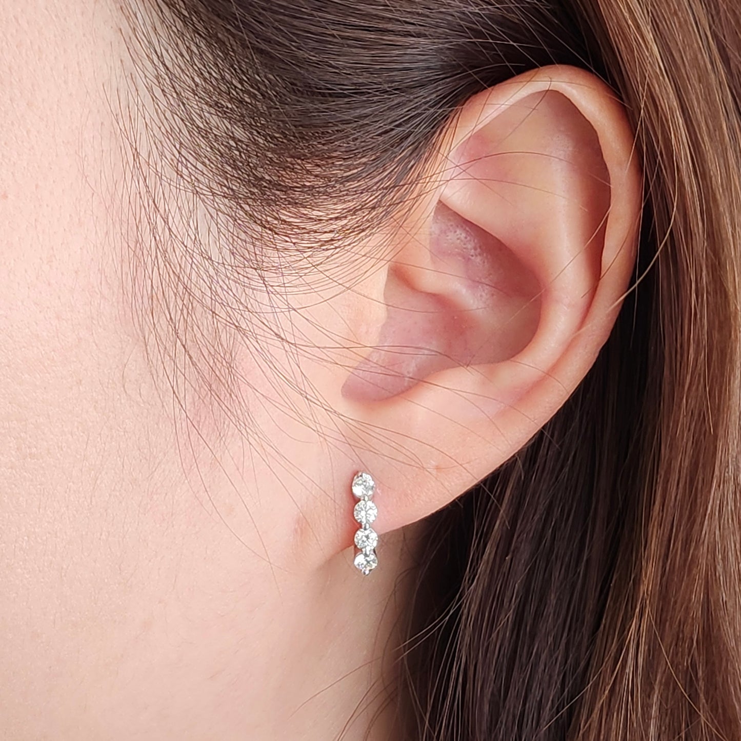 Single Prong Four Natural Diamond Hoop Earrings/14K,18K gold Single Prong Diamond Hoop Earring/ Single ,Pair Hoop Earring/Anniversary gift