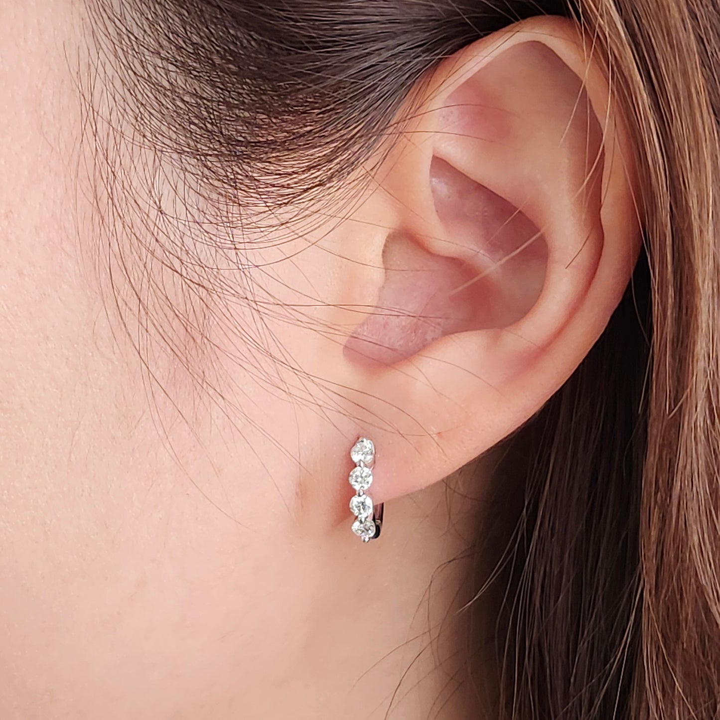 Single Prong Four Natural Diamond Hoop Earrings/14K,18K gold Single Prong Diamond Hoop Earring/ Single ,Pair Hoop Earring/Anniversary gift