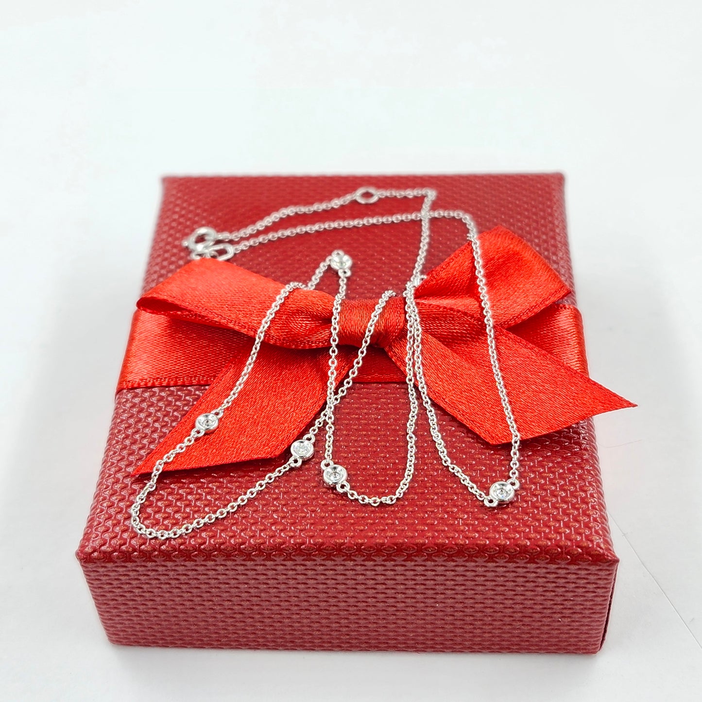 Six Natural Diamonds Bezel By The Yard Necklace/14K gold Diamond Necklace/Diamond Wedding Necklace/Anniversary Gift