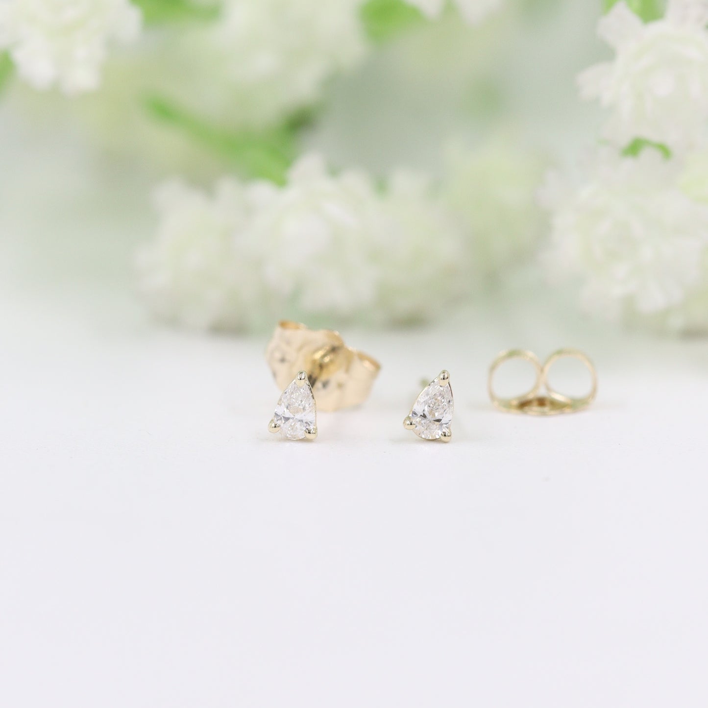 Solitaire Natural Pear Diamond Earring/Three Prong Set Pear Diamond Earrings/Solitaire Stud Earrings/Dainty Simple Earrings/Gifts for her