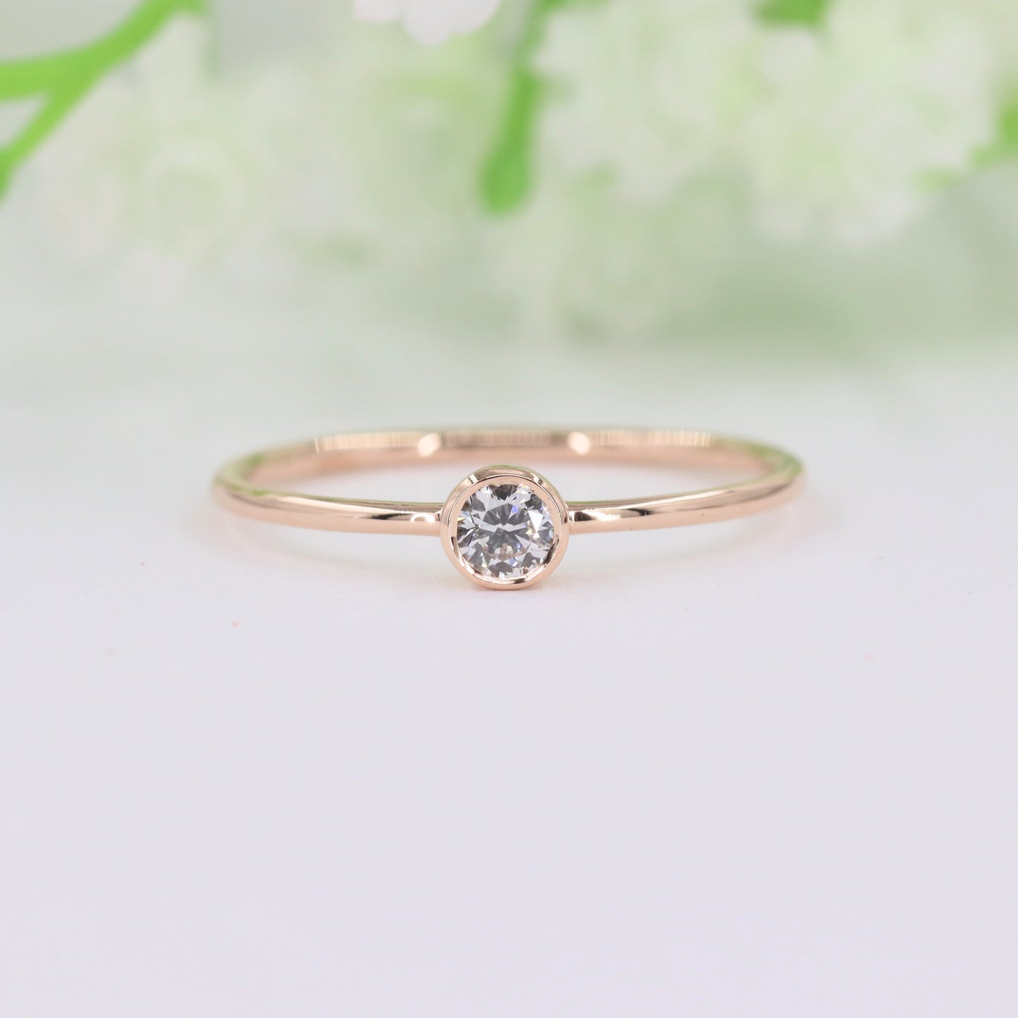 14K gold Straight Bezel .03ct Diamond Stackable Ring/ Dainty Ring/ Simple Engagement Ring/ Single Diamond Wedding Ring/Gift for her