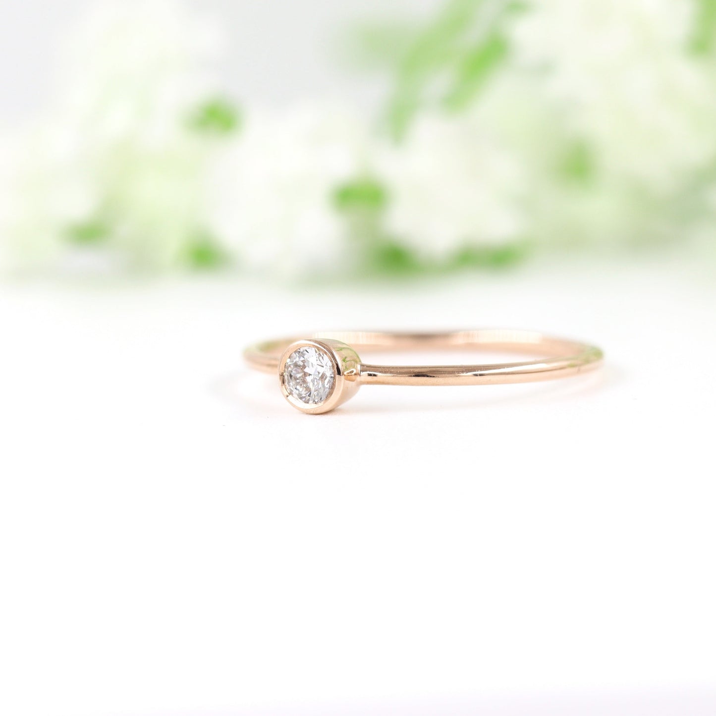 14K gold Straight Bezel .03ct Diamond Stackable Ring/ Dainty Ring/ Simple Engagement Ring/ Single Diamond Wedding Ring/Gift for her