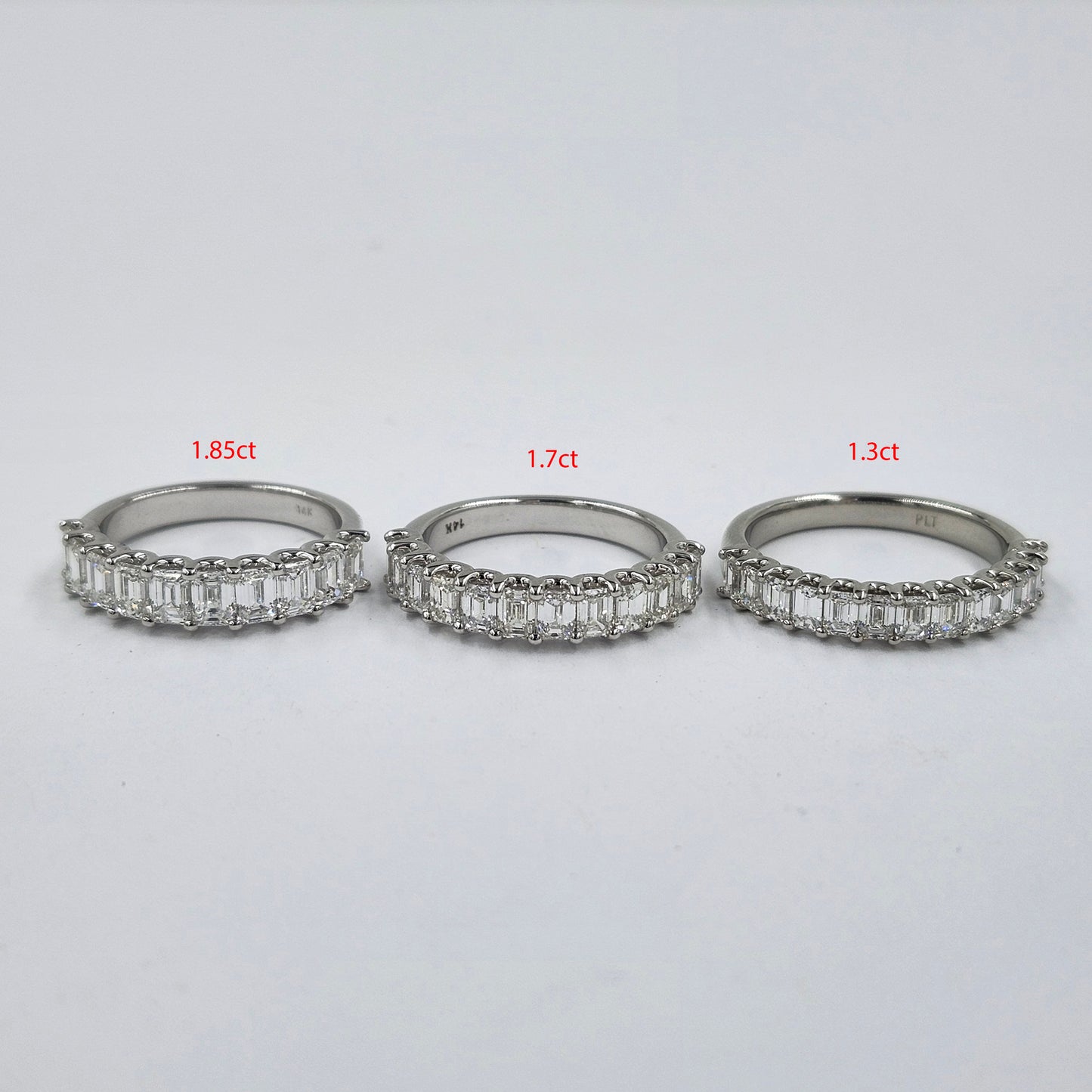 1.8ct Emerald Cut Natural Diamond Wedding Band: Ten Diamonds Eternity Ring - 14K ,18K Gold, Platinum Diamond Ring - Anniversary gift