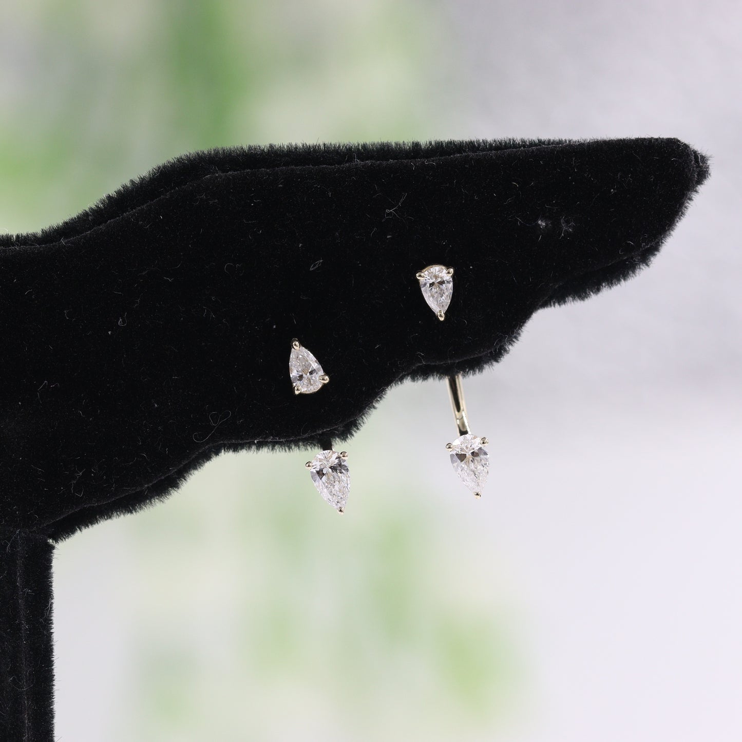 Pear Diamond Jacket Earring / Three Prong .22ct Diamond Jacket Earrings / Jacket earring only / Single or Pair Earring / Anniversary gift