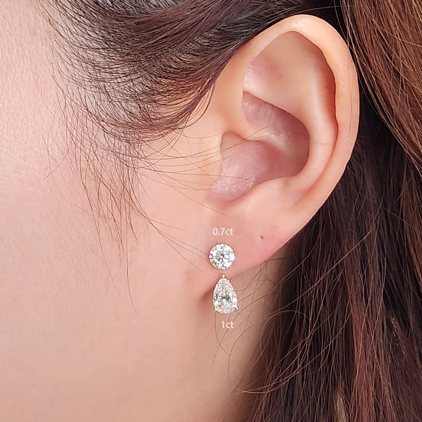 14K gold Pear Lab Diamond Jacket Earring -Three Prong Diamond Jacket Earring - Jacket earring only - Anniversary gift