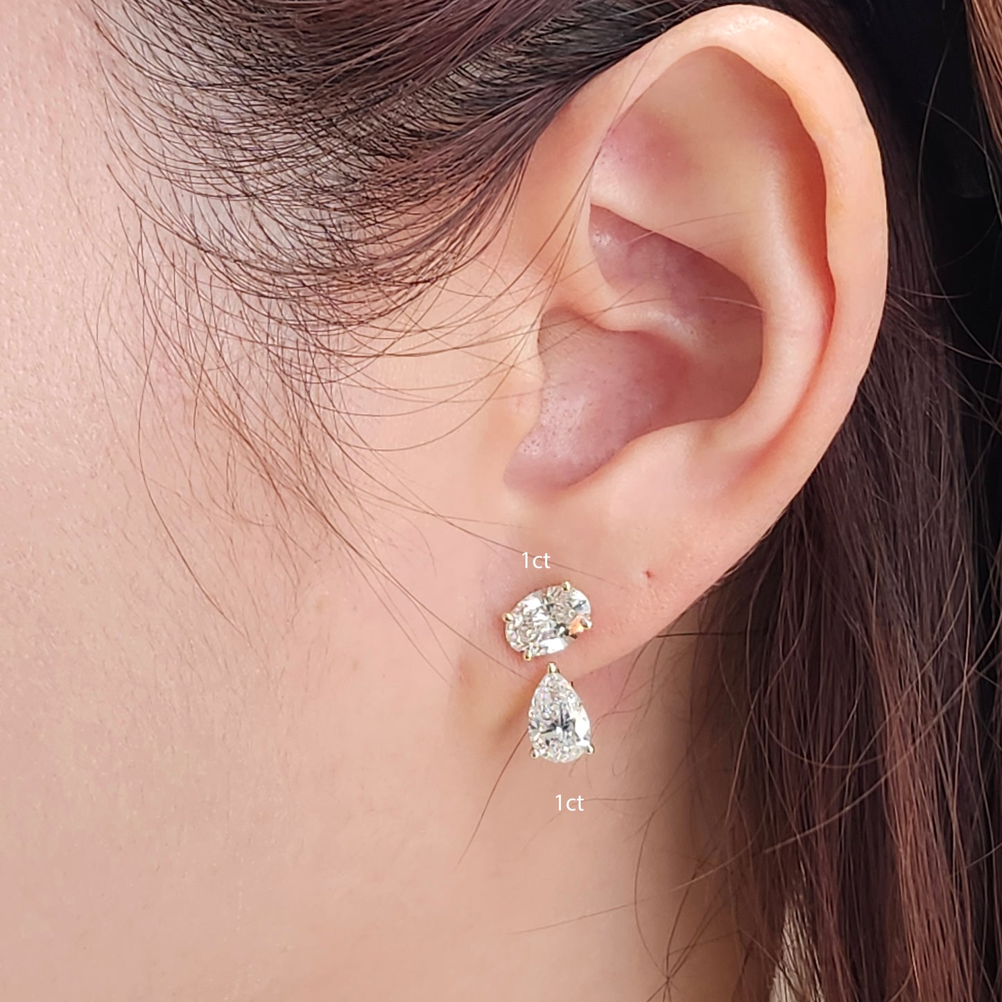 14K gold Pear Lab Diamond Jacket Earring -Three Prong Diamond Jacket Earring - Jacket earring only - Anniversary gift