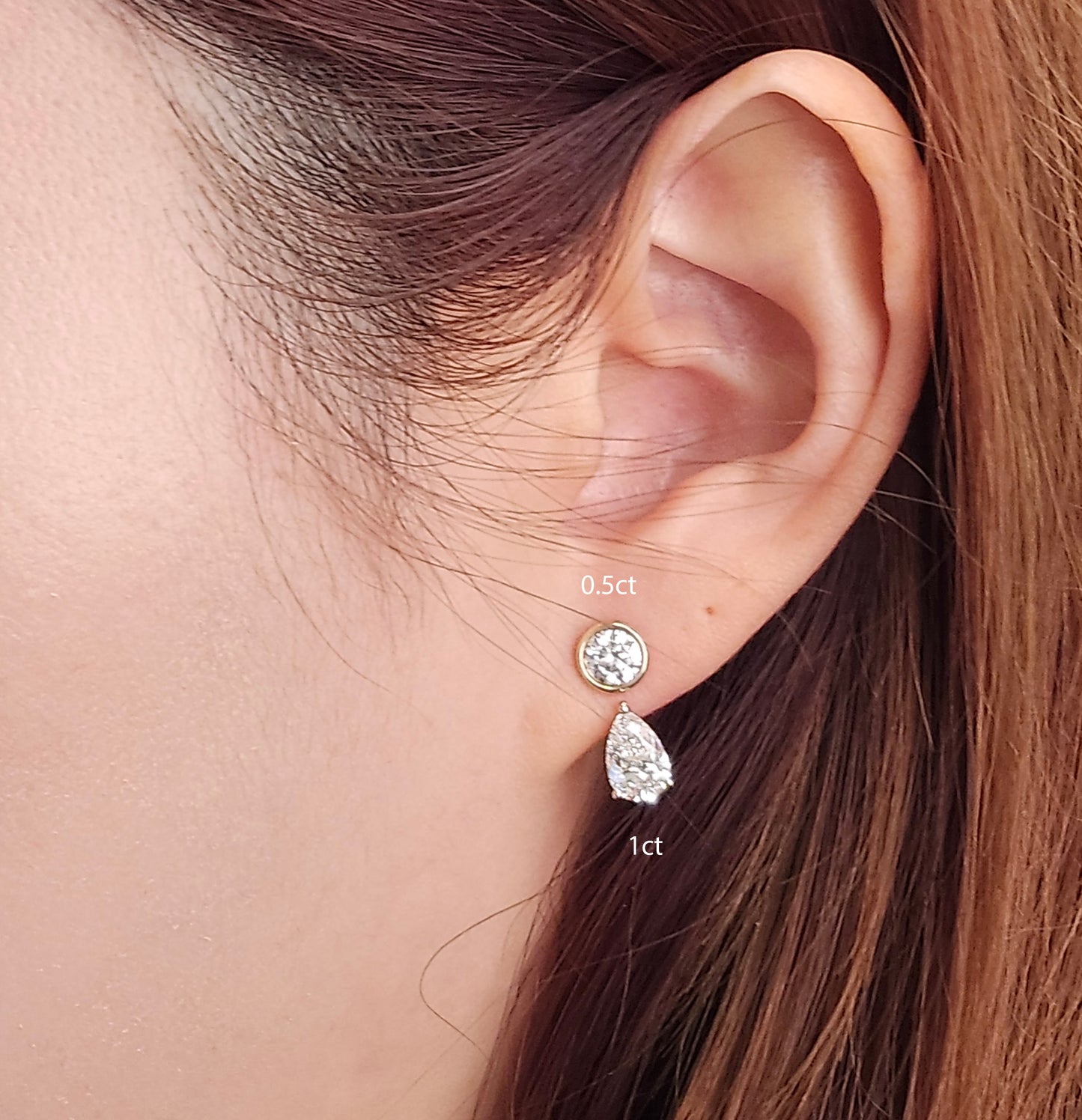 14K gold Pear Lab Diamond Jacket Earring -Three Prong Diamond Jacket Earring - Jacket earring only - Anniversary gift