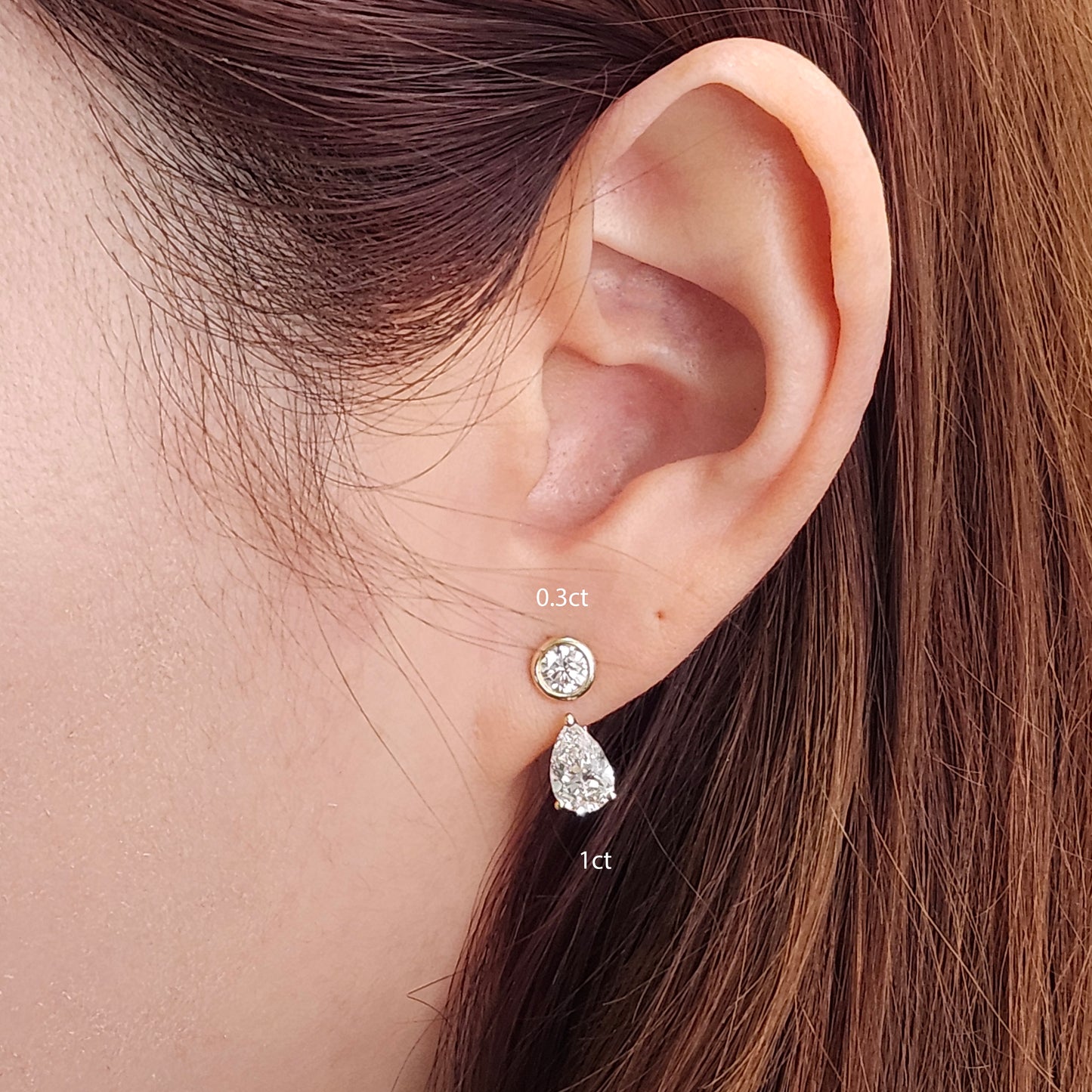 14K gold Pear Lab Diamond Jacket Earring -Three Prong Diamond Jacket Earring - Jacket earring only - Anniversary gift