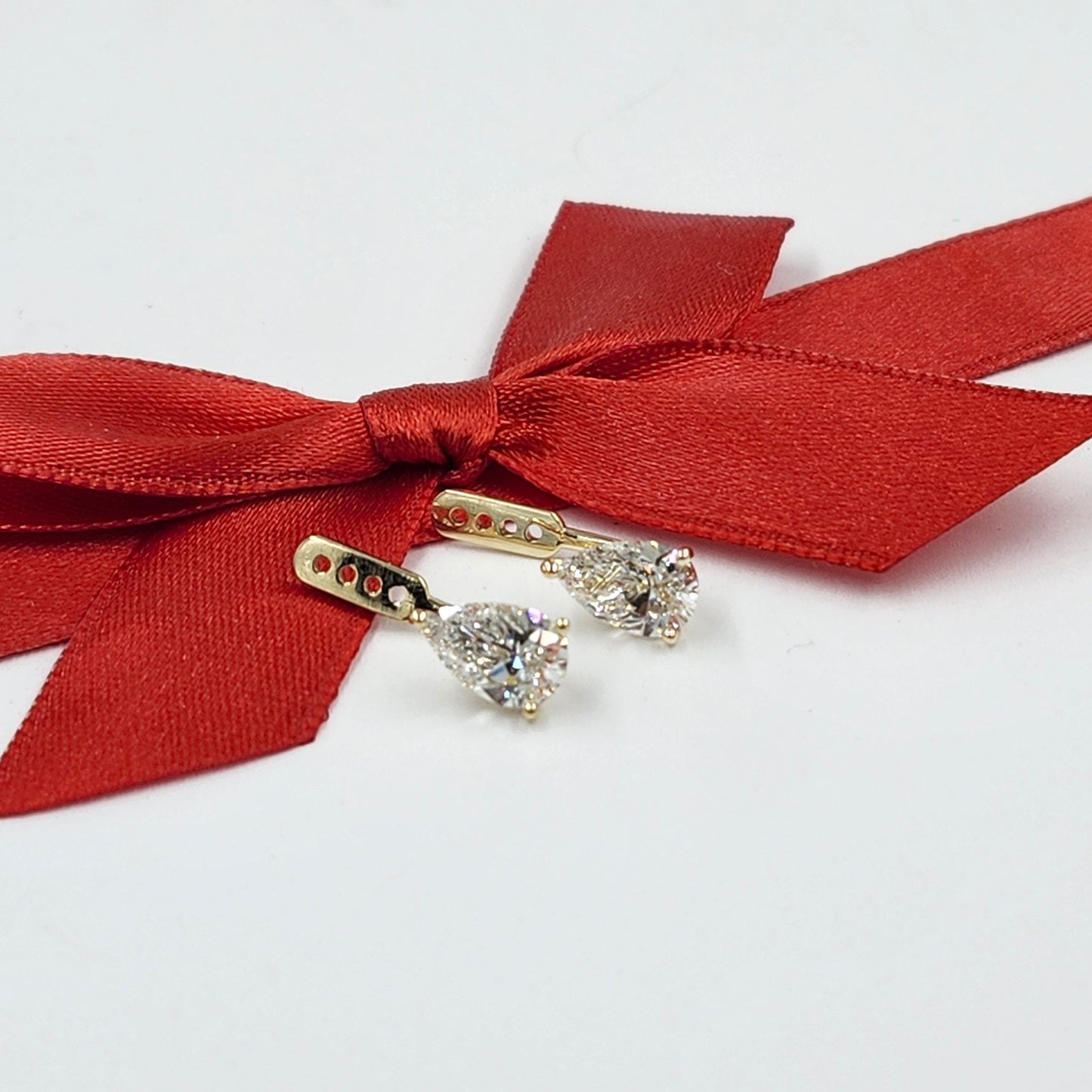 14K gold Pear Lab Diamond Jacket Earring -Three Prong Diamond Jacket Earring - Jacket earring only - Anniversary gift