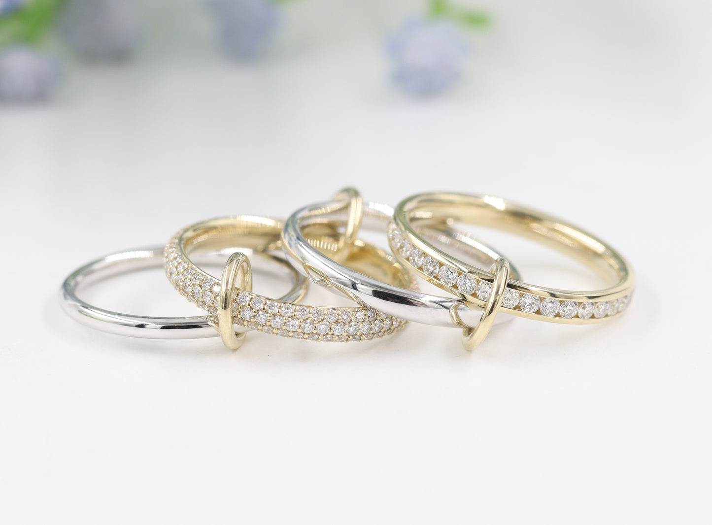 Two Eternity Natural Diamond Bands Two gold Bands with 3 connectors/Full Eternity Diamond Rings for Everyday/Sean's Bundle of 4 Rings