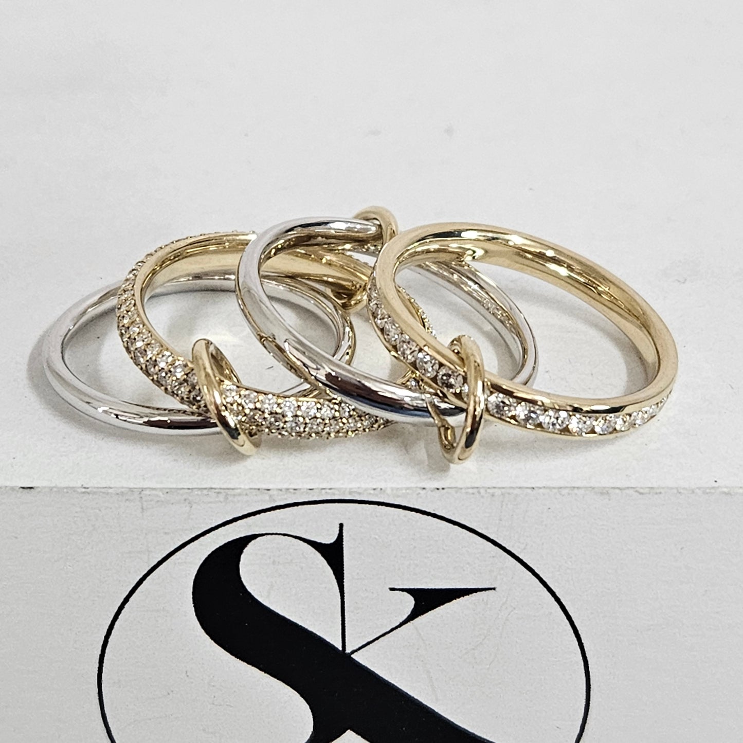 Two Eternity Natural Diamond Bands Two gold Bands with 3 connectors/Full Eternity Diamond Rings for Everyday/Sean's Bundle of 4 Rings