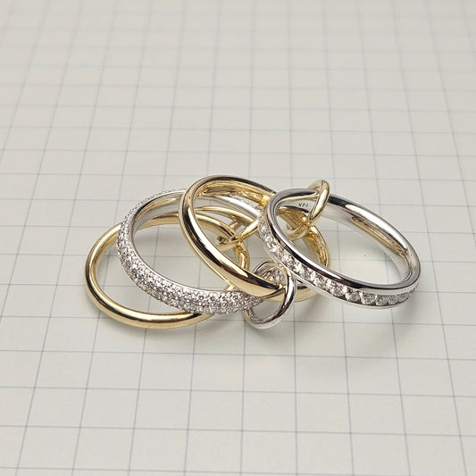Two Eternity Natural Diamond Bands Two gold Bands with 3 connectors/Full Eternity Diamond Rings for Everyday/Sean's Bundle of 4 Rings