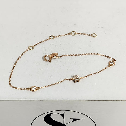 White and Black Diamond Charm in One Bracelet/14K gold Natural Diamond Bezel Bracelet/ Anniversary Bracelet /Flower Design Bracelet