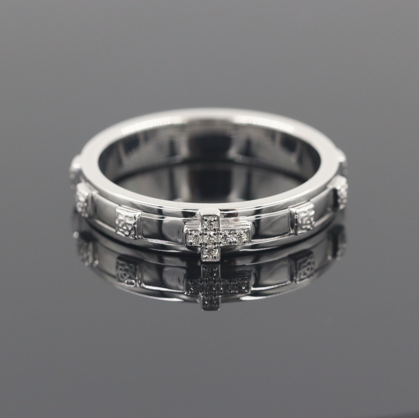 Diamond Rosary Ring / Natural Diamond Delicate Christian Band / Stackable Ring / Women , Men Rosary non spinning Ring / Anniversary Ring