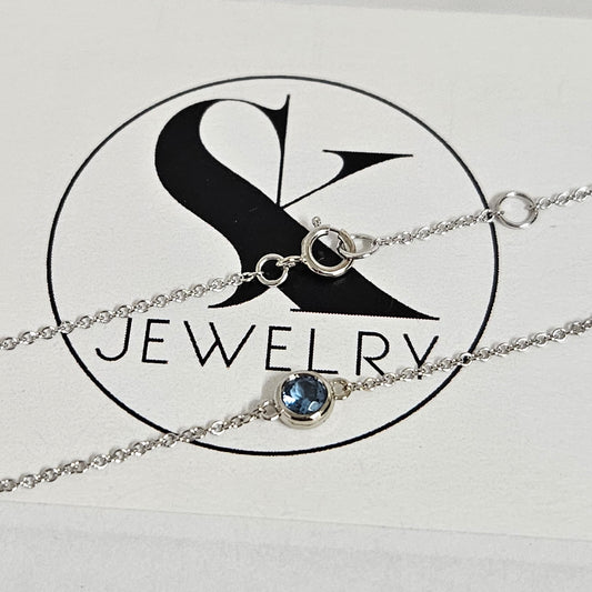 blue Sapphire Bezel Set Solitaire Bracelet/14K Gold blue Sapphire Bezel Set Bracelet/Dainty Gold Gemstone Bracelet/Anniversary gift