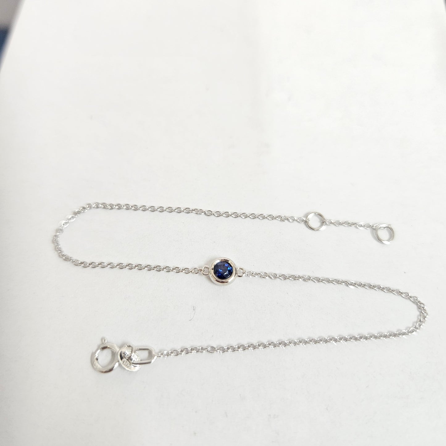 blue Sapphire Bezel Set Solitaire Bracelet/14K Gold blue Sapphire Bezel Set Bracelet/Dainty Gold Gemstone Bracelet/Anniversary gift