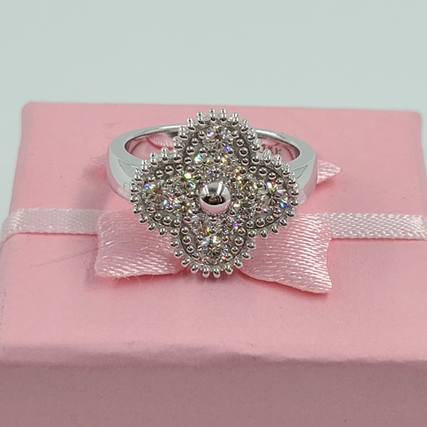 14K and 18K Solid Gold Diamond Clover Ring/ Classic Clover Diamond Ring/ High Quality Natural Diamond Ring/ Gift for Her