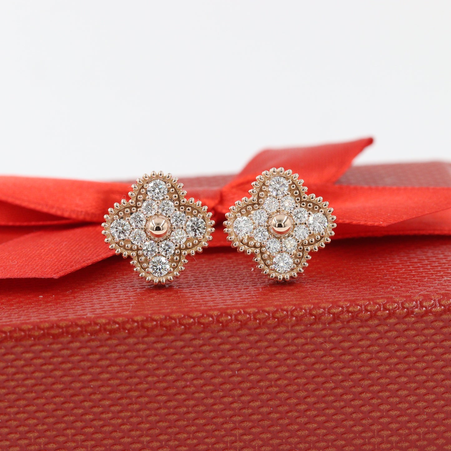 15mm Diamond Clover Earrings/ 14K and 18K Classic Clover Cluster Stud Earrings/ Natural Diamonds/ Pair 1.1ctw/ Anniversary Gift