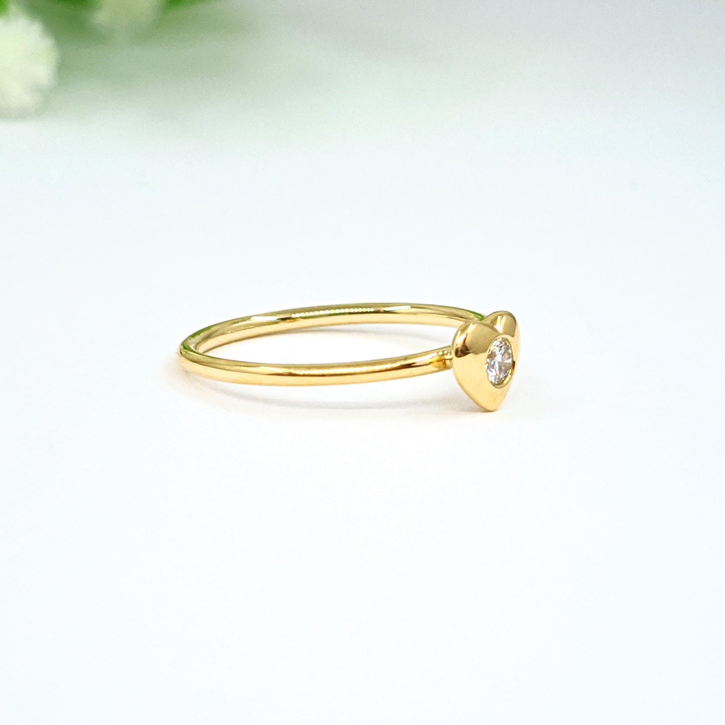14K Gold Natural Diamond Heart Ring: Dainty Bezel Engagement Ring- Anniversary Gift