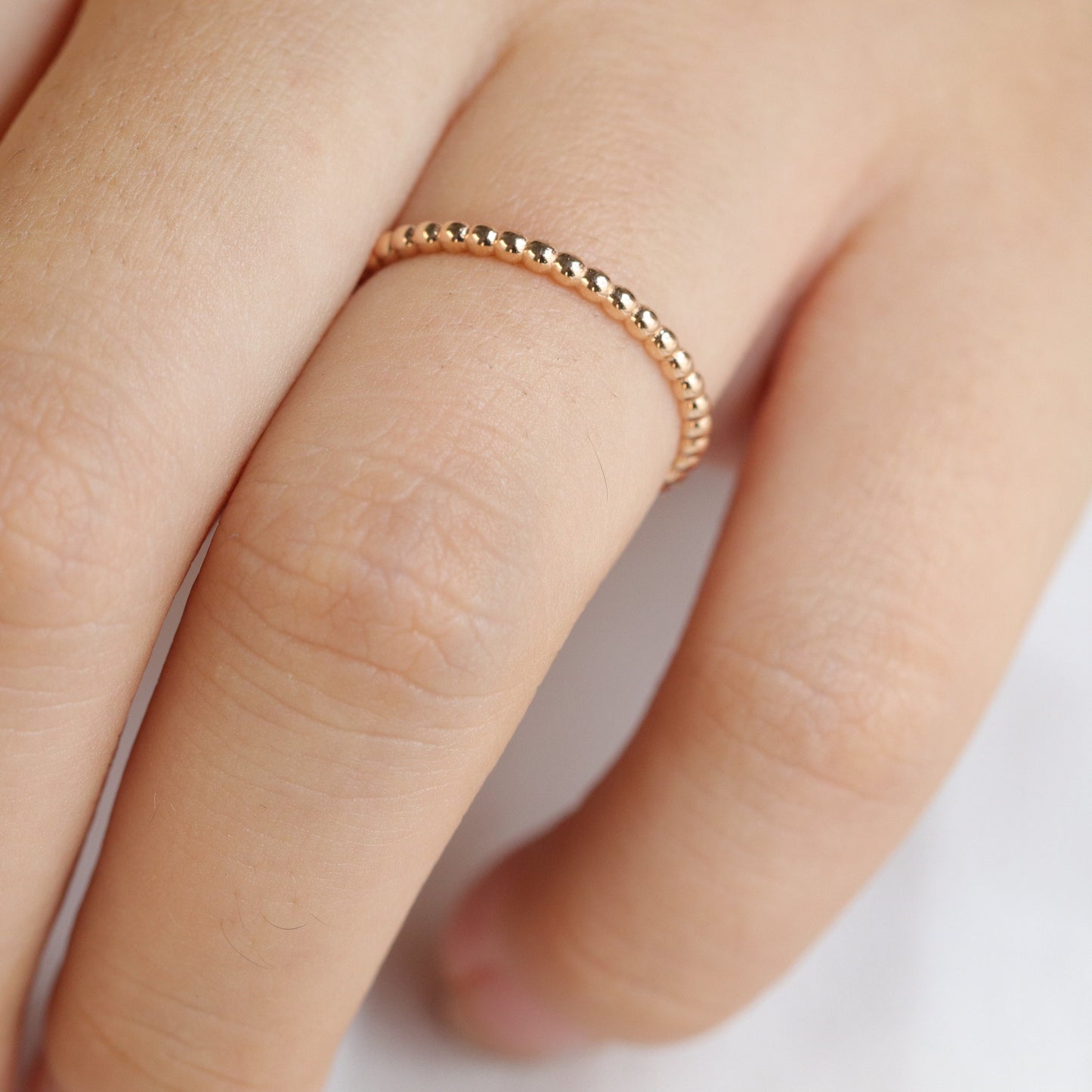 14K Gold 1.5mm Bead Ring: Handmade Stacking Perfect Matching Band for Engagement Band - Anniversary Gift