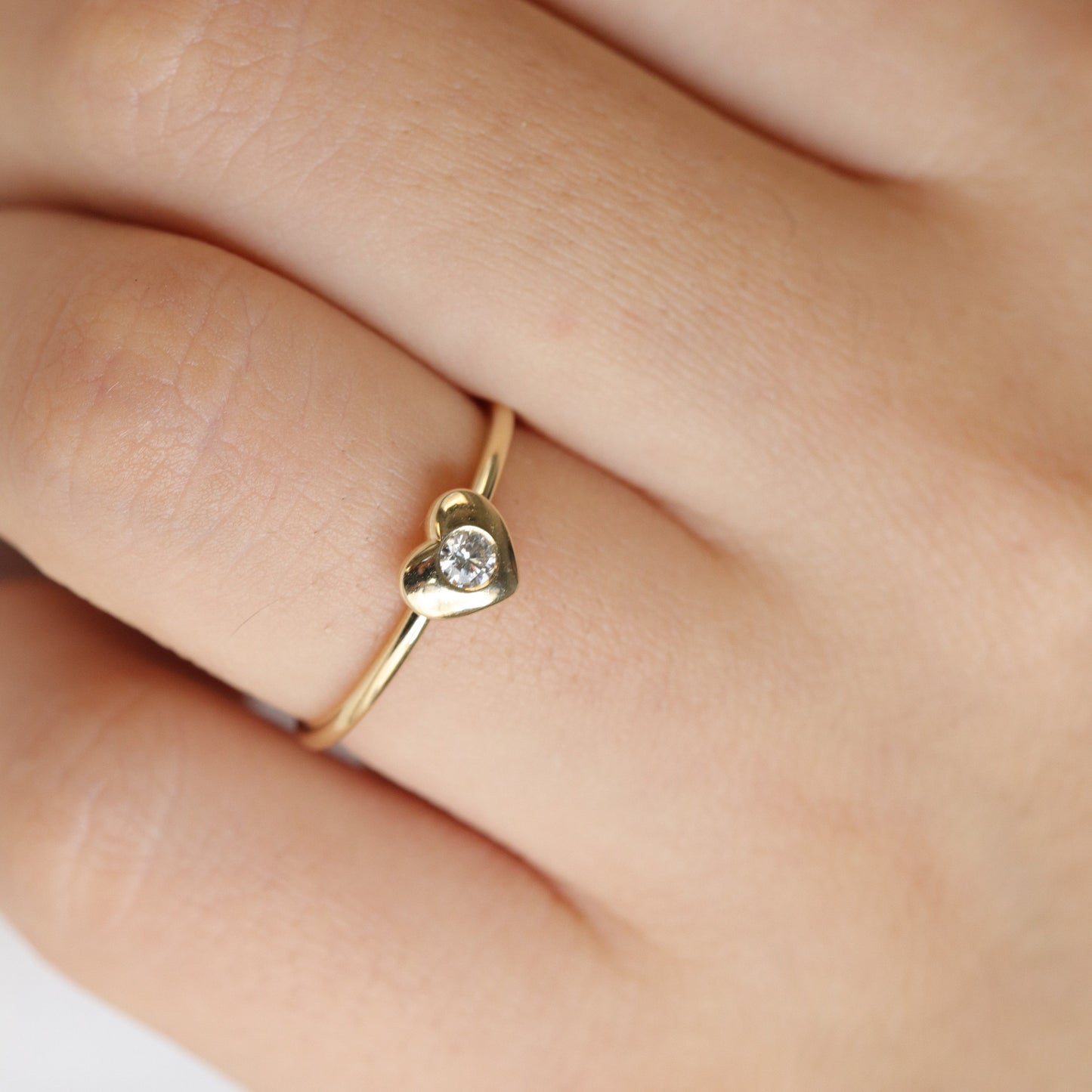 14K Gold Natural Diamond Heart Ring: Dainty Bezel Engagement Ring- Anniversary Gift