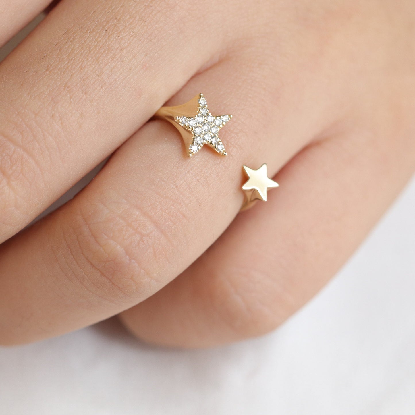 14K Gold Natural Diamond Star Ring: Handmade Celestial Jewelry