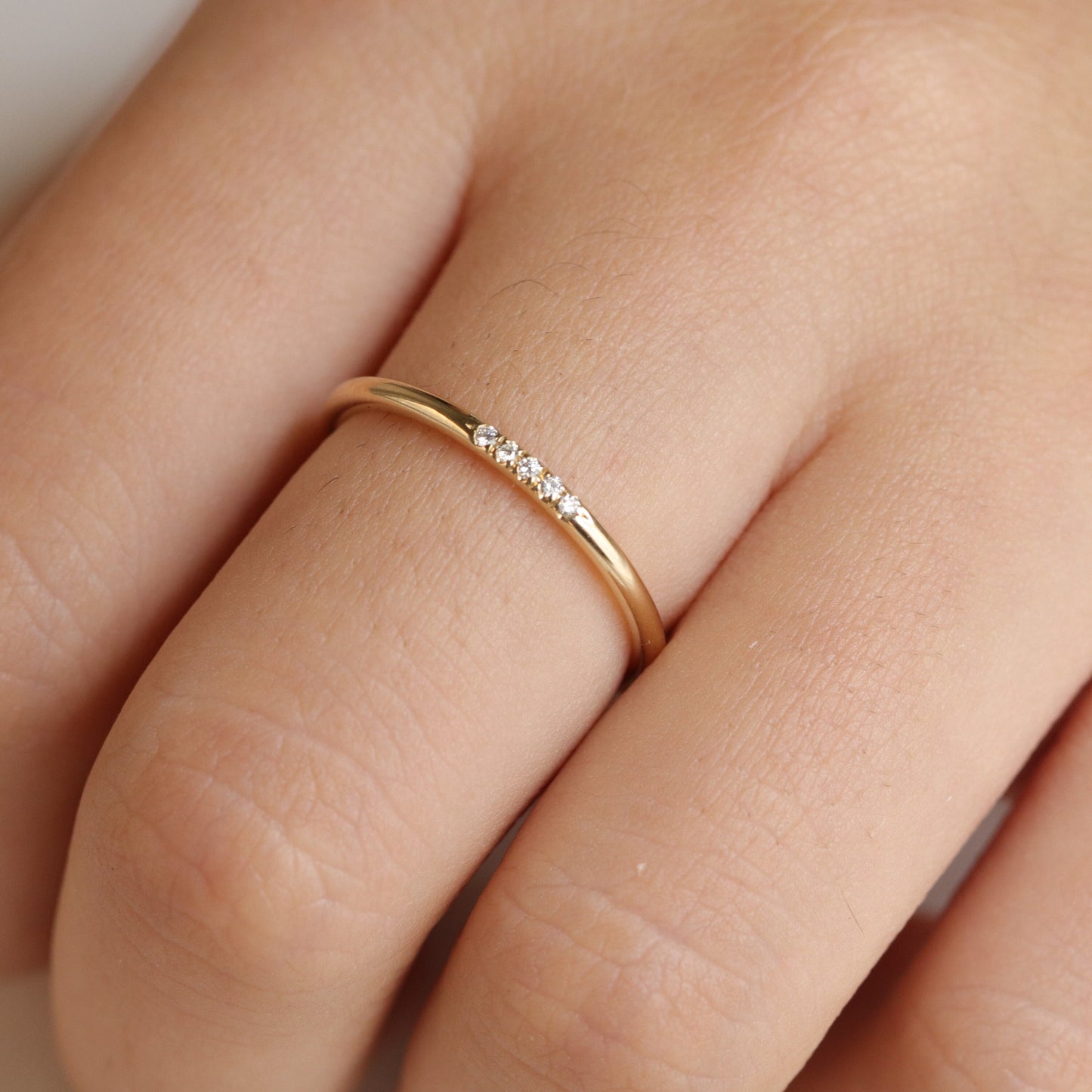 14K Gold Natural Diamond Wedding Band: Stackable Halo 1.5mm Ring - Anniversary Gift