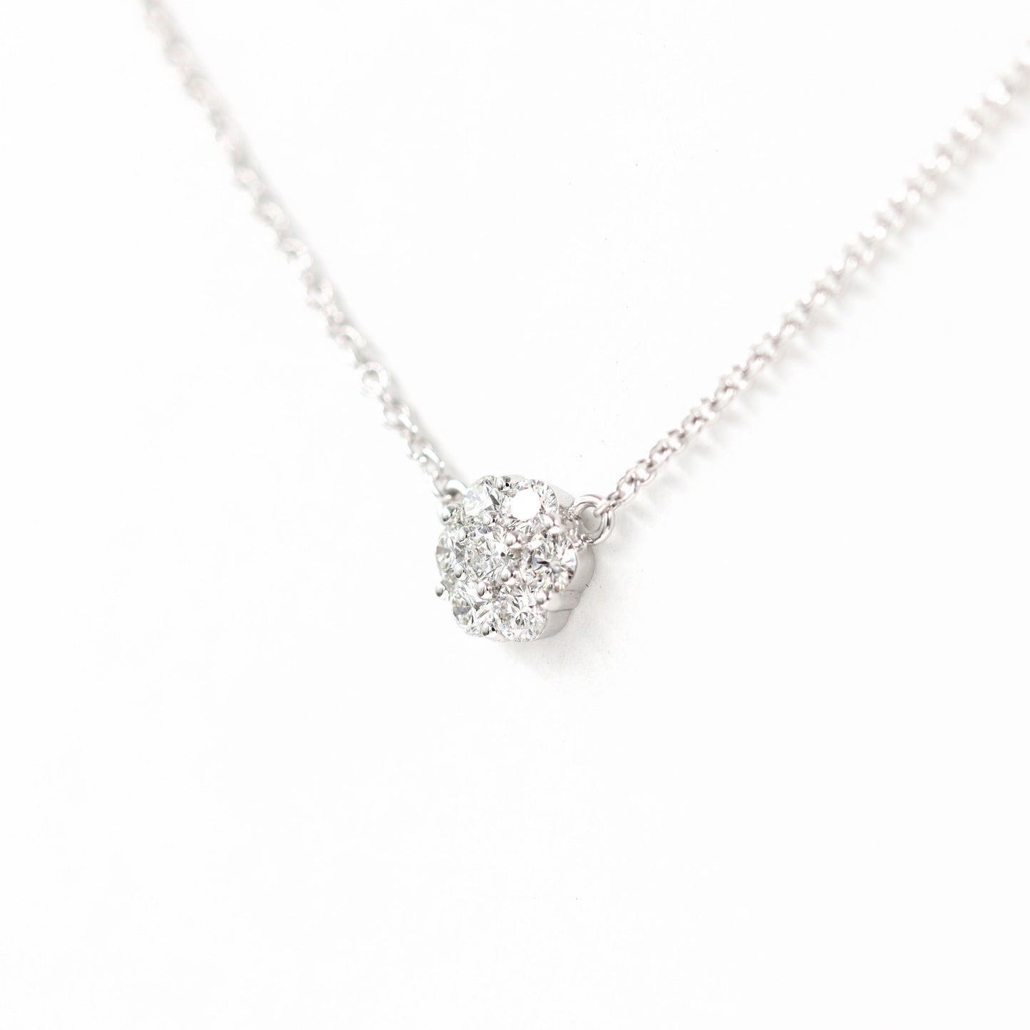 14K Gold Diamond Flower Necklace: .18ct Natural Diamond Pendant