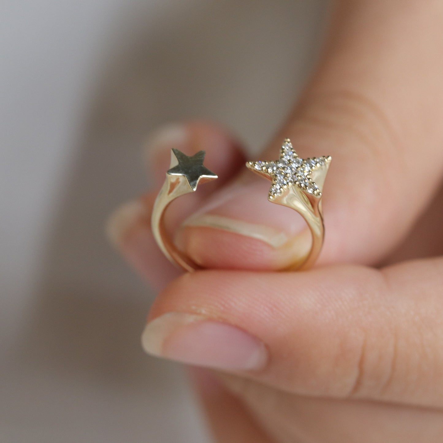 14K Gold Natural Diamond Star Ring: Handmade Celestial Jewelry