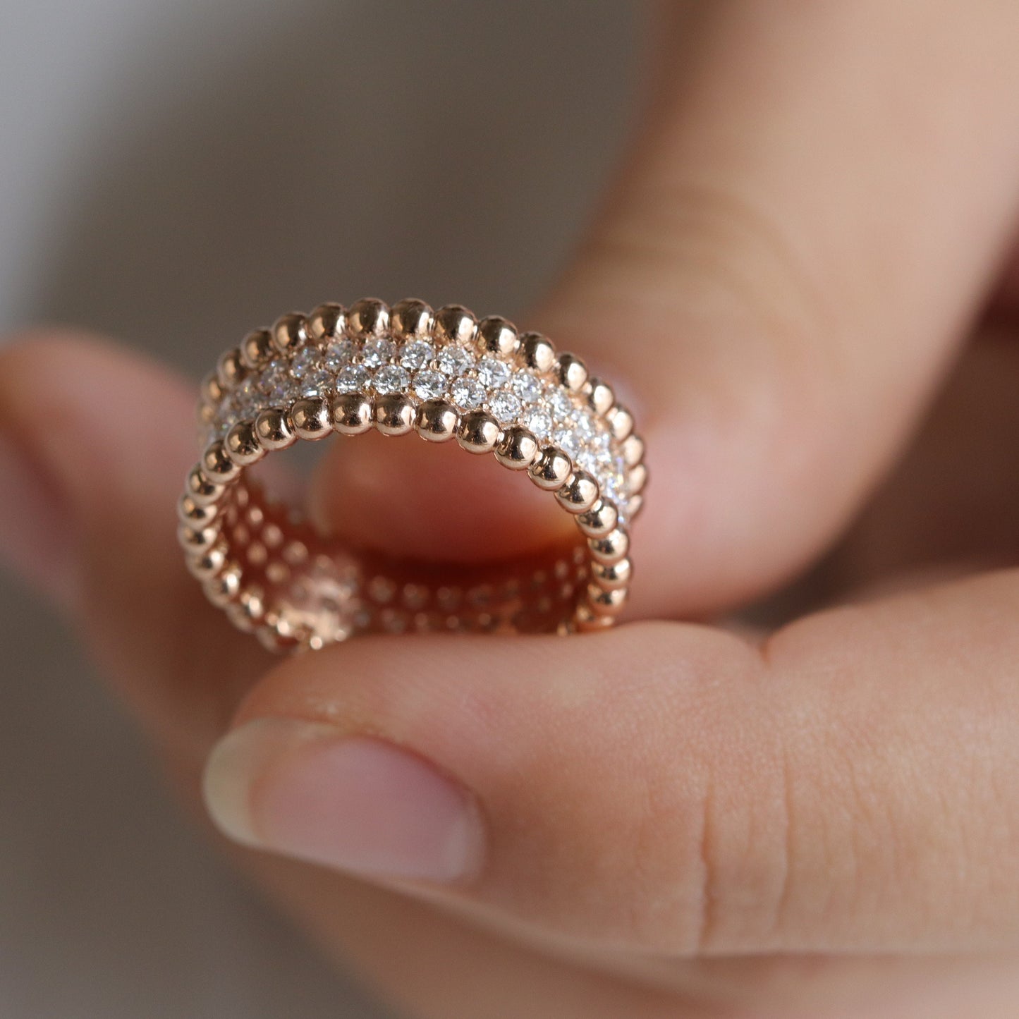 14K Gold 2 Row Natural Diamond Eternity Ring: Stackable Double Bead Anniversary Ring