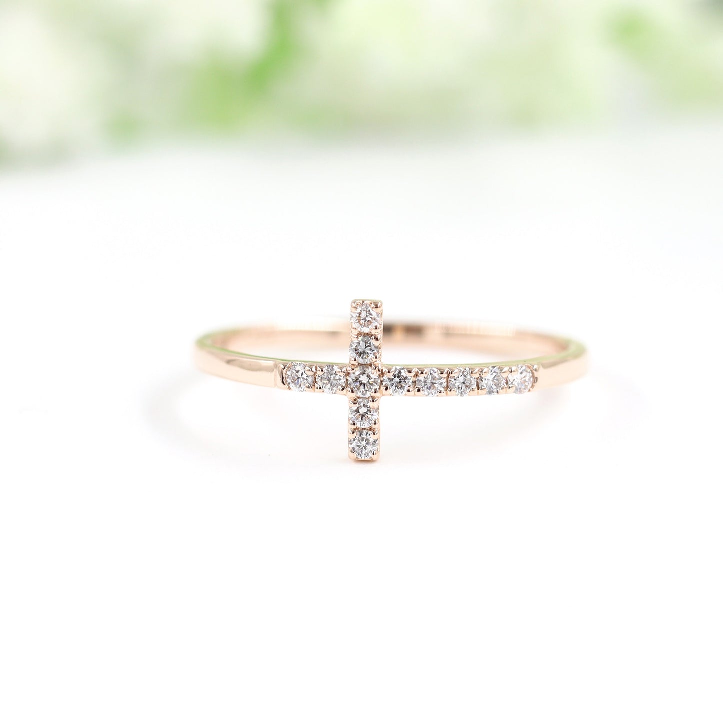 14K Gold Natural Diamond Cross Ring: Religious Wedding Band