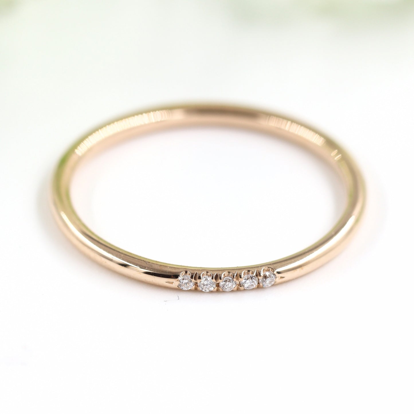 14K Gold Natural Diamond Wedding Band: Stackable Halo 1.5mm Ring - Anniversary Gift