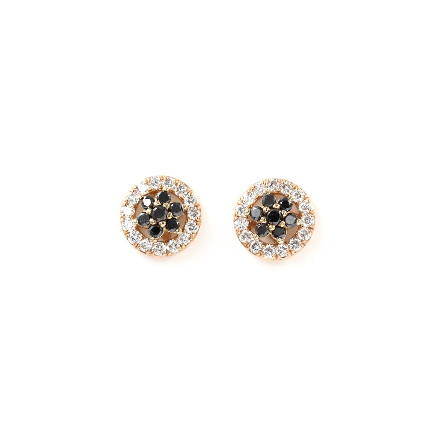 14k Gold Natural Diamond Flower Earrings: Black & White Diamond Studs - Anniversary gift