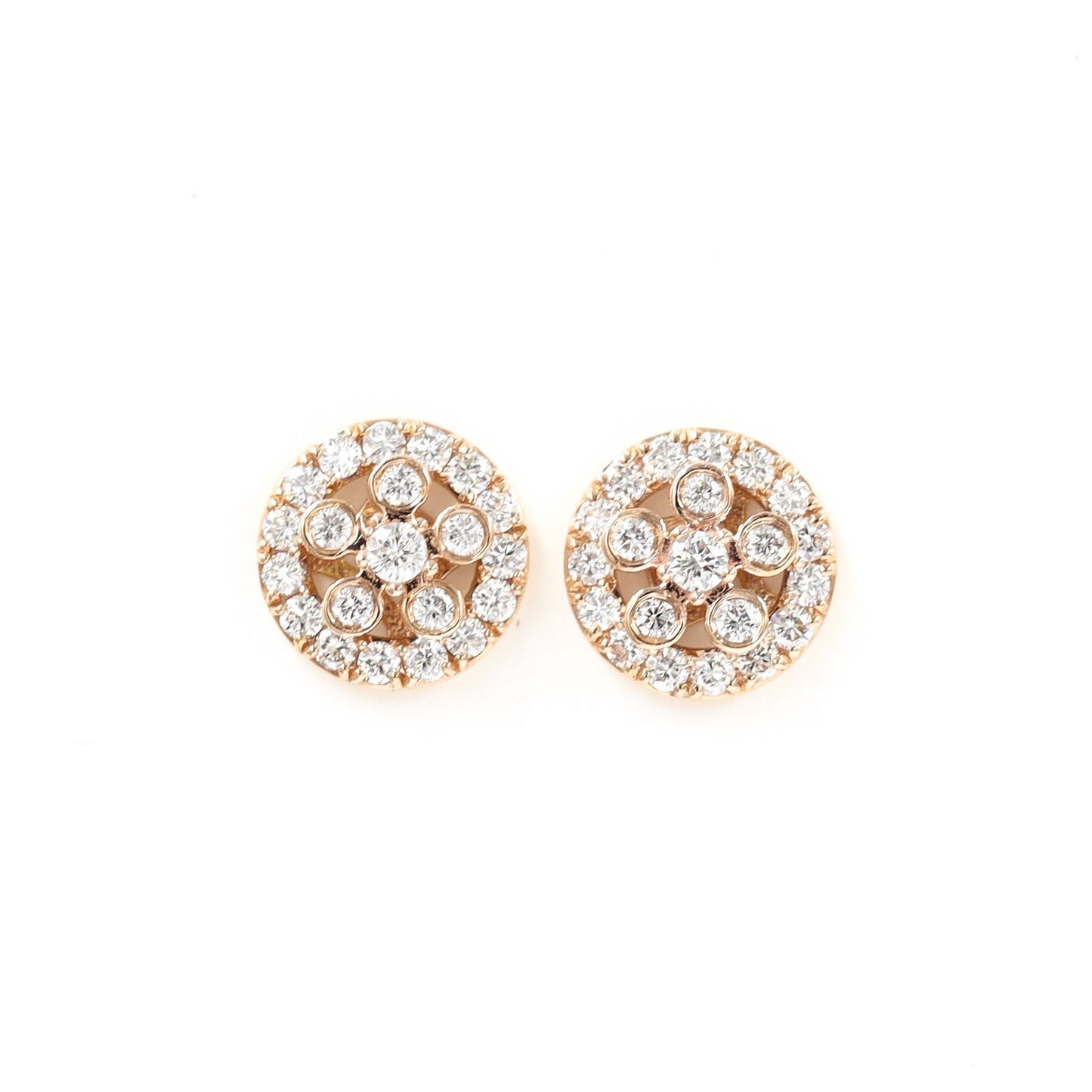 14k Gold Natural Diamond Flower Earrings: Handmade Dainty Stud Earring - Anniversary gift
