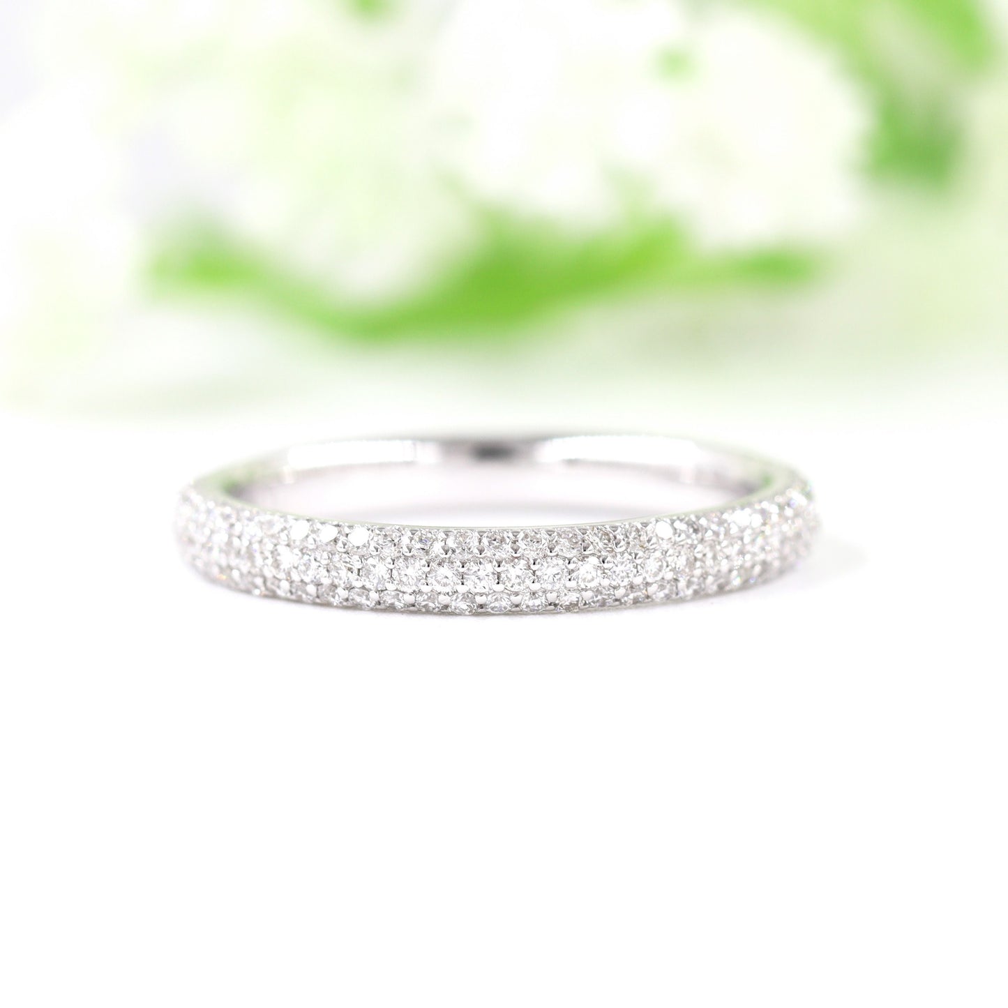 Handmade 14K Gold Natural Diamond Eternity 2.6mm Wedding Band: Triple Row Eternity Ring